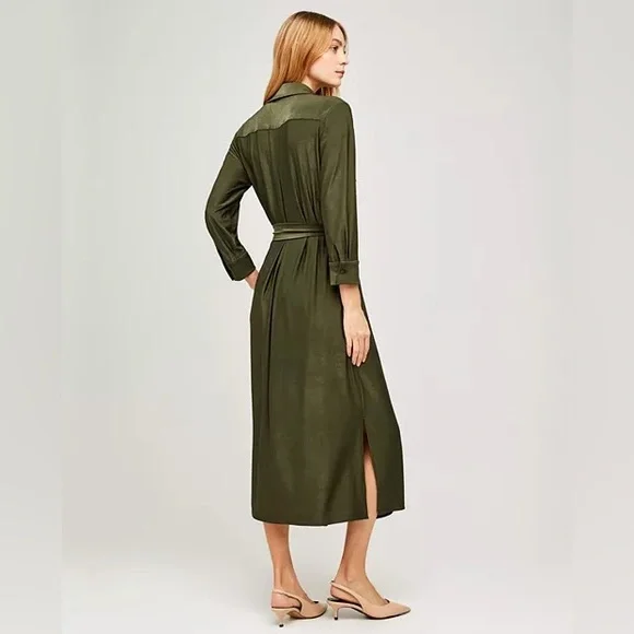 L'agence Rivi Midi Shirt Dress Olive Green XS Utility Business Casual Luxury - Picture 12 of 13